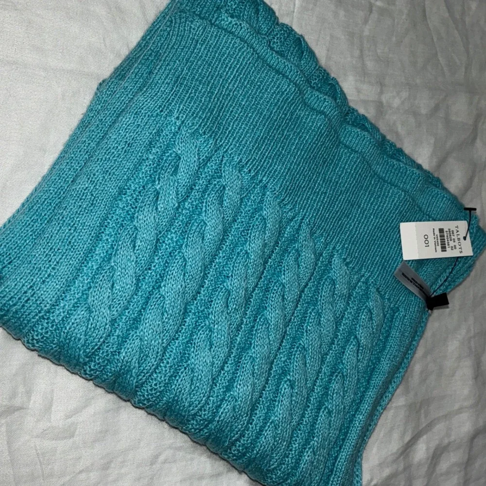 Talbots Cable Knit Scarf Women OS Turquoise Blue Extra Long Soft Cozy Winter